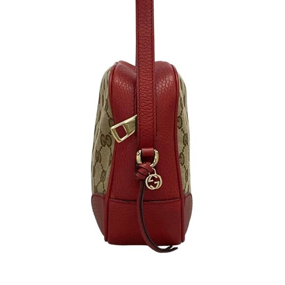 Auth GUCCI Bree/GG Beige Brown Red Jacquard Leather Shoulder Bag - Picture 5 of 14